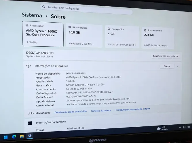 PC GAMER RYZEN 5 + GTX 1050TI + 16gb Ram