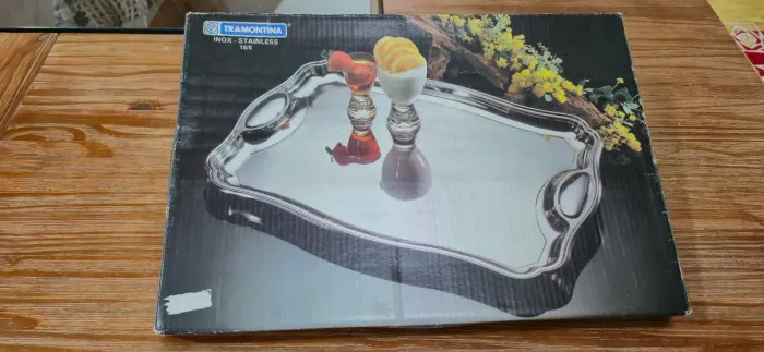 Bandeja de inox nova! (TRAMONTINA) vintage, de 1999 com caixa.