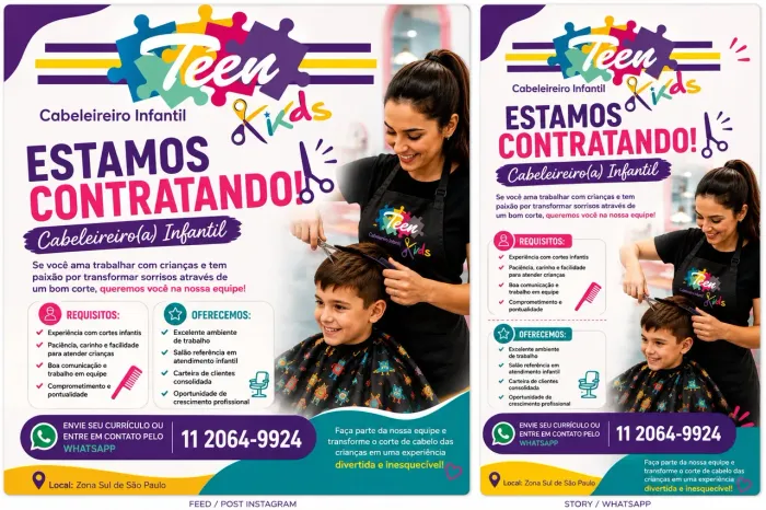 Contrato cabeleireiro com prática em cortes masculino e feminino