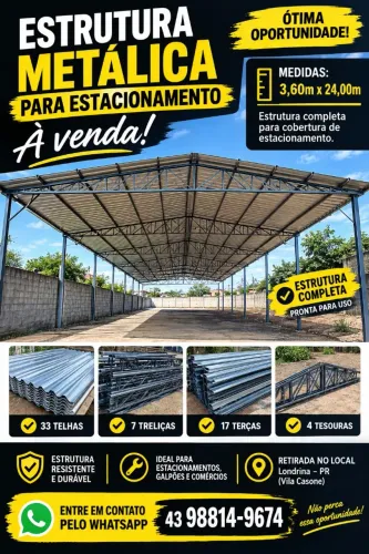 Estrutura metálica completa para cobertura de estacionamento.