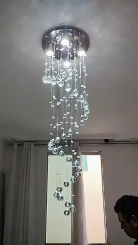 Lustre Espiral de Cristal K9 Legitimo para Sala de Jantar - Base 30cm Inox