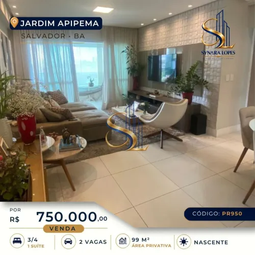 APARTAMENTO 99 M² | 3 QUARTOS | 1 SUÍTE | JARDIM APIPEMA | SALVADOR-BA