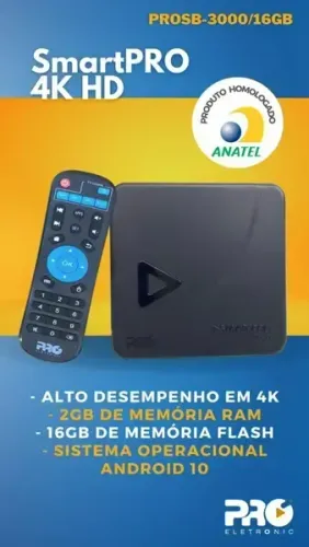 Smart Box TV Proeletronic 3ª Geração PROSB-3000 4K Android 10 2GB/16GB Homologado Anatel B