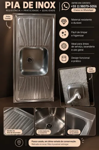 Pia de inox grande ? Pouco uso | Conservada
