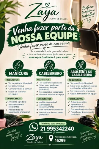 Vaga para manicure Nails, cabeleireiro e assistente de cabeleireiro