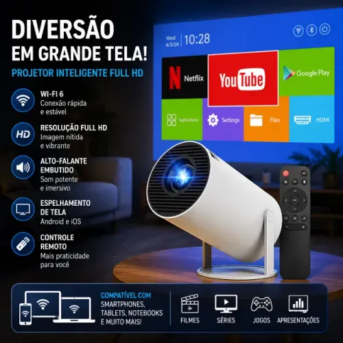 Projetor Smart Full HD | Netflix, YouTube e Espelhamento