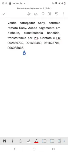 Vendo Carregador Sony, controle remoto Sony.