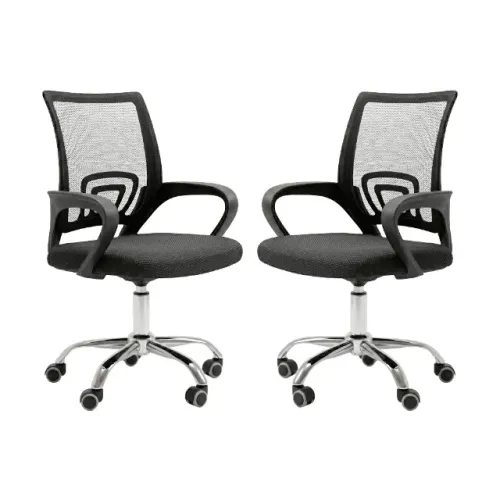 Kit 2 Cadeiras De Escritório Ergonómica Giratória Preta Secretária Mesh Home Office