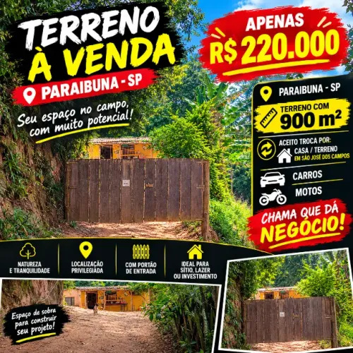VENDO OU TROCO POR CARRO CHACARA EM PARAIBUNA 8 MINUTOS DA RODOVIA