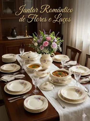 Jogo de Jantar Antigo Completo - Porcelana Inglesa de Floral Dedicada
