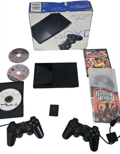 Console PlayStation 2 Ps2 Slim Scph-90006 Completo 2 Controles Jogos E Caixa