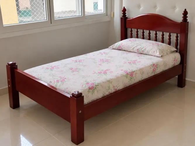 Cama de solteiro em madeira maciça - com colchão