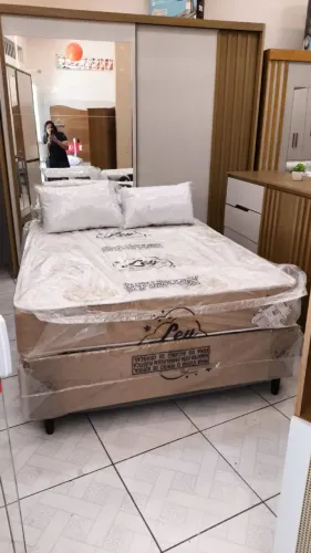 Cama box para casal (Base e colchão separado) - Cor Bege