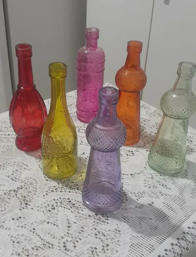 Conjunto 6 garrafinhas Coloridas vintage decor