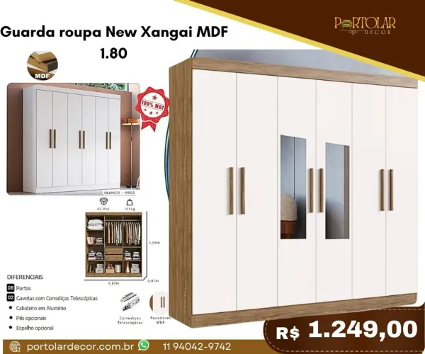 Guarda Roupa New Xangai MDF - à pronta entrega