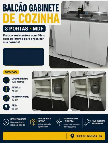 BALCÃO GABINETE DE COZINHA 3 PORTAS ? MDF