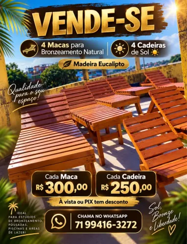 Macas e cadeiras para bronzeamento
