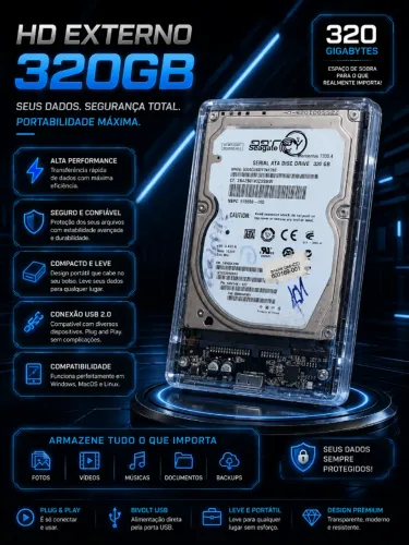 HD externo de 320gb com usb 3.0 ( produto 100% funcionando ) NÃO RESERVO CONTATO WHATSAPP