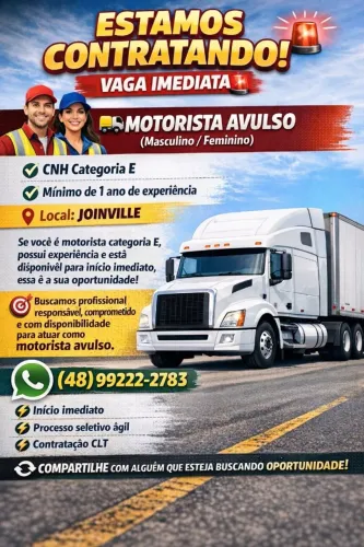 MOTORISTA TRUCK CNH E - PROJETO ESCOLA DE CARRETA - JOINVILLE