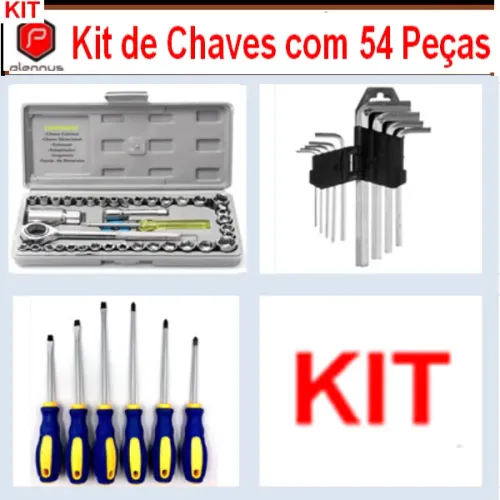 Kit com 54 Peças Chaves Catraca Soquete Fenda Philips Allen Ferramentas z853
