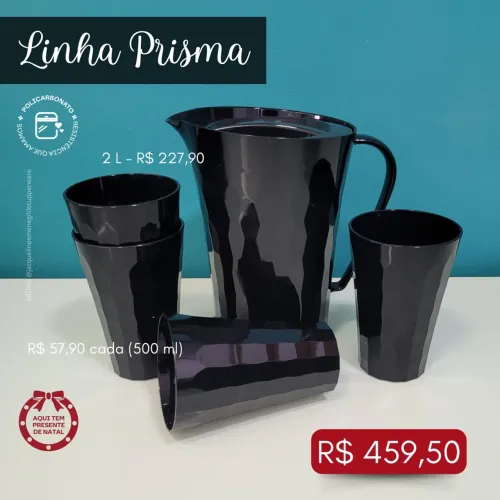 Jogo de Jarra e Copos Prisma 2L - Policarbonato - Novo