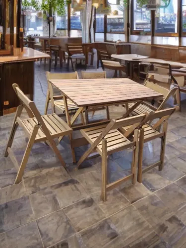 Conjunto de mesa dobrável 1,20 x 65 com 6 cadeiras madeira de Itaúba CRUA