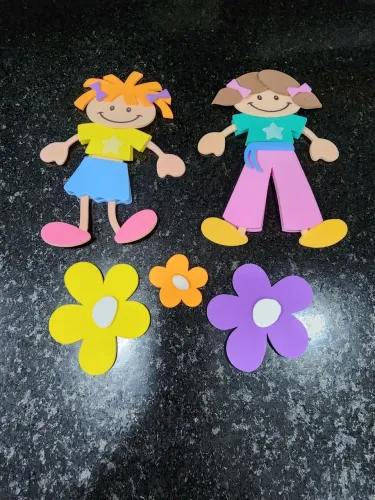 Kit de EVA: 5 itens Bonecas e Flores para Artesanato