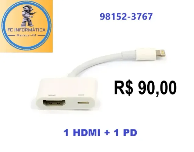 Adaptador de HDMI p/ Iphone, ipad, ipod (LEIA descrição)
