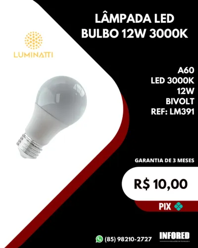 Lâmpada LED bulbo 12W 3000K