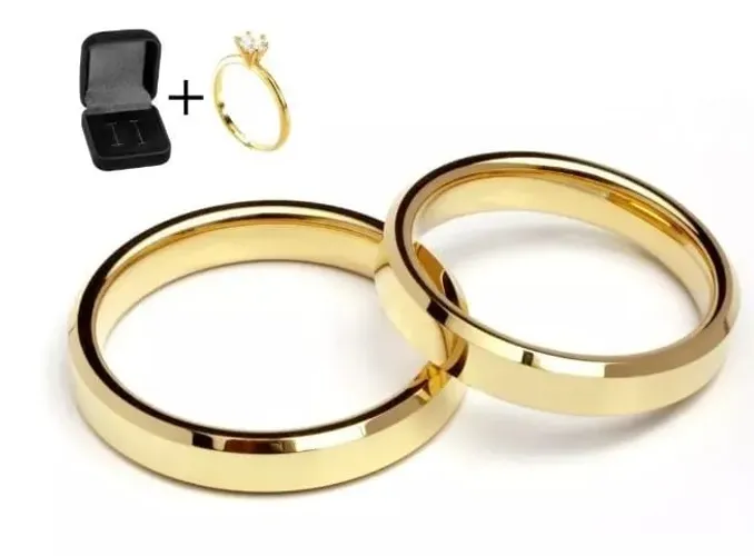 Alianças  Chanfrada 4 mm Tungstênio 6 camadas em ouro 18k