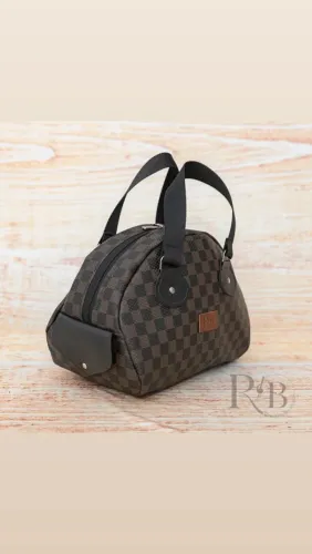 Bolsa Clássica com Estampa Xadrez Marrom