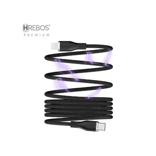 Cabo Auxiliar Hrebos USB-C para LIGHTNING - iphone, 27W, 1,2m, Curl Flow Cabo Magnético 