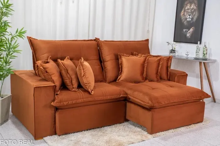 Sofá Retrátil Reclinável Ferrara Veludo Larg. 2.50m - D33 e Molas Ensacadas
