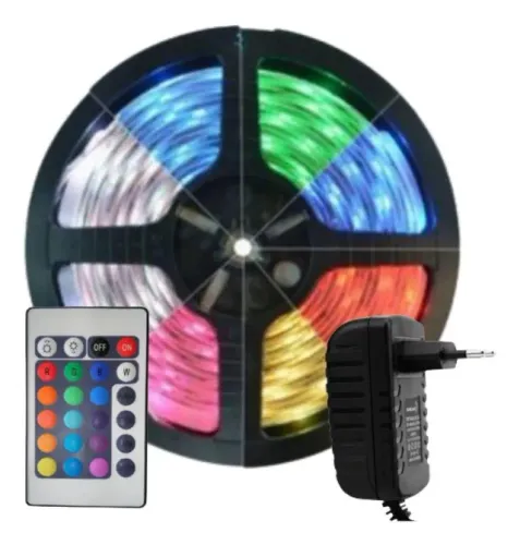 Fita Led Rgb 5050 Rolo 5m Prova Dágua + Controle + Fonte 127/220V