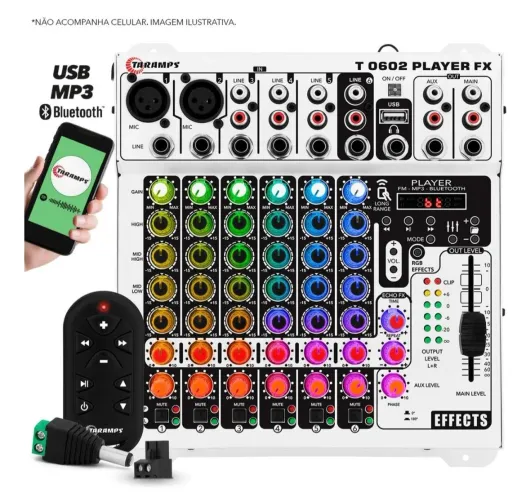 Mesa de Áudio Taramps T 0602 Player FX - Bluetooth, USB e efeitos!