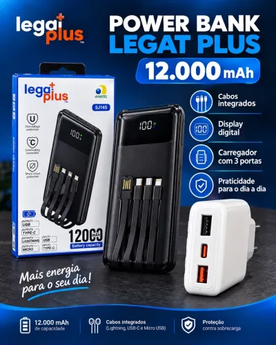 Power Bank LegaT Plus 12000mAh - Carregador Portátil