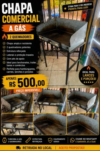 Chapa de lanchonete a gás 