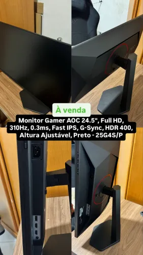 Monitor Gamer AOC 24.5", Full HD, 310Hz, 0.3ms, Fast IPS, G-Sync, HDR 400, Preto - 25G4S/P