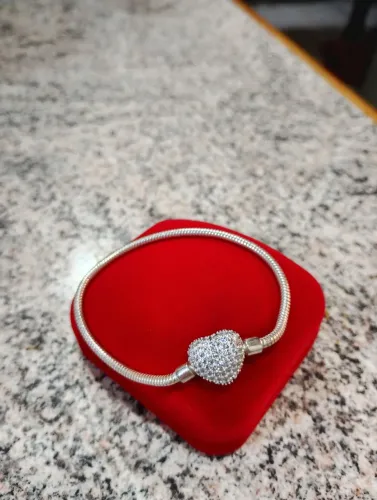 Prata 925 Pulseira Pandora Cravejada Nova 