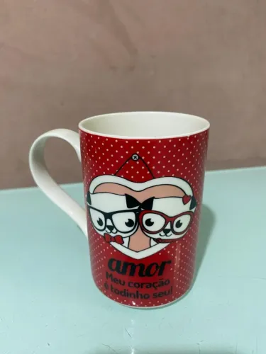 Caneca Romântica 300 ml com Cachorros e Coração Nova