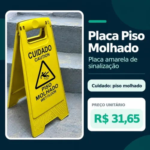 Placa Sinalizadora Cuidado Piso Molhado Amarela