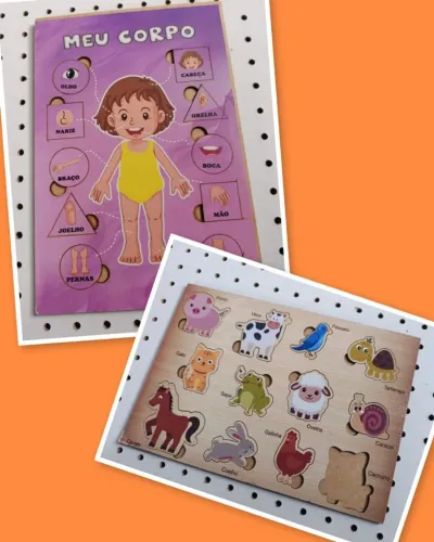 Kit de brinquedos de encaixar tabuleiro corpo humano e animais da fazendinha