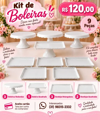Combo 9 peças de boleiras