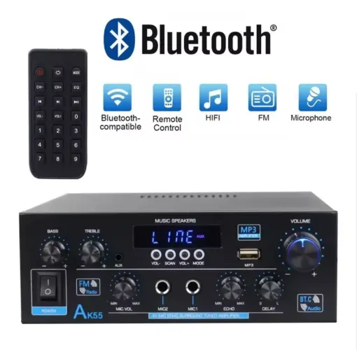 AMPLIFICADOR DIGITAL 90W RMS COM USB BLUETOOTH E ENTRADA ÓPTICA HI FI