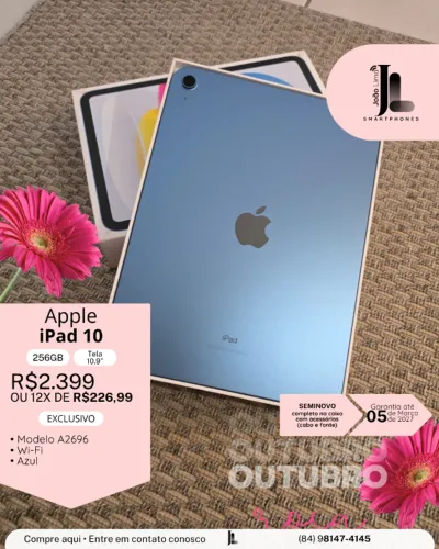 IPAD 10, 256GB, TELA 10.9 POL., SEMINOVO NA GARANTIA, EXCLUSIVO!