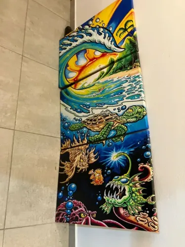 Quadro Decorativo 3 Telas Vertical Onda Surf desenho Mar