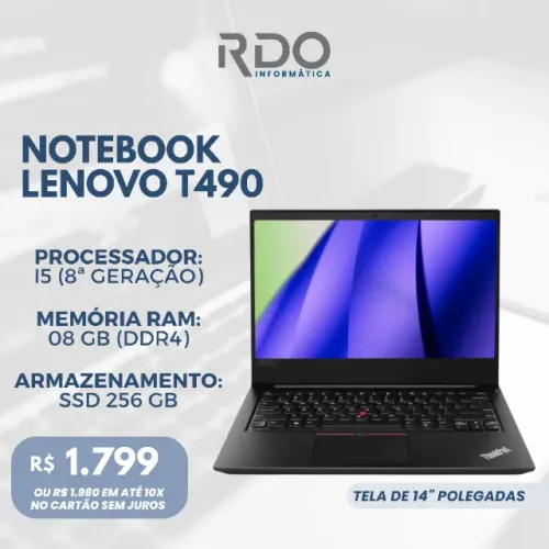 Notebook Lenovo ThinkPad T490 i5 8ª Geração 8GB 256GB SSD 14" - Alto desempenho!