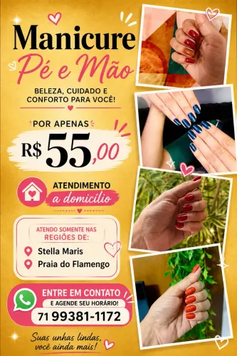 50,00 Manicure MÃO E PE (ATENDO A DOMICÍLIO)