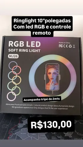 Ringlight RGB com controle remoto e tripé de 2mts / OFERTA IMPERDÍVEL
