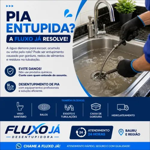 Desentupimento de pia em Bauru